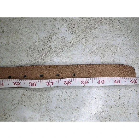 Tommy Hilfiger Tan Belt Sz 36 Genuine Leather Western Cowboy Silver Tone Buckle - Picture 5 of 6